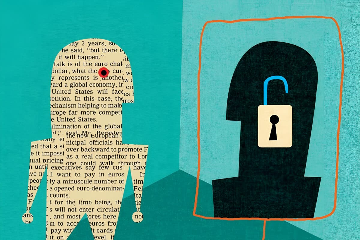 conceptual illustration of text person and their padlock person reflection