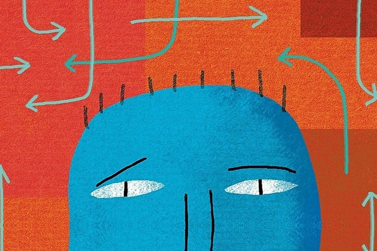 Abstract illustration of man's head with arrows flying above