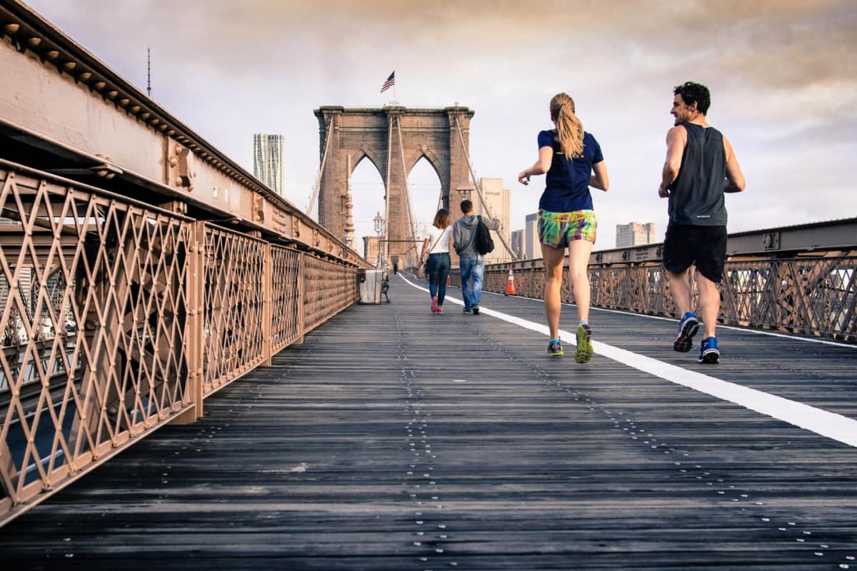 People running on Brooklyn bridge