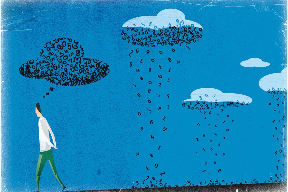 illustration of rain clouds following walking man