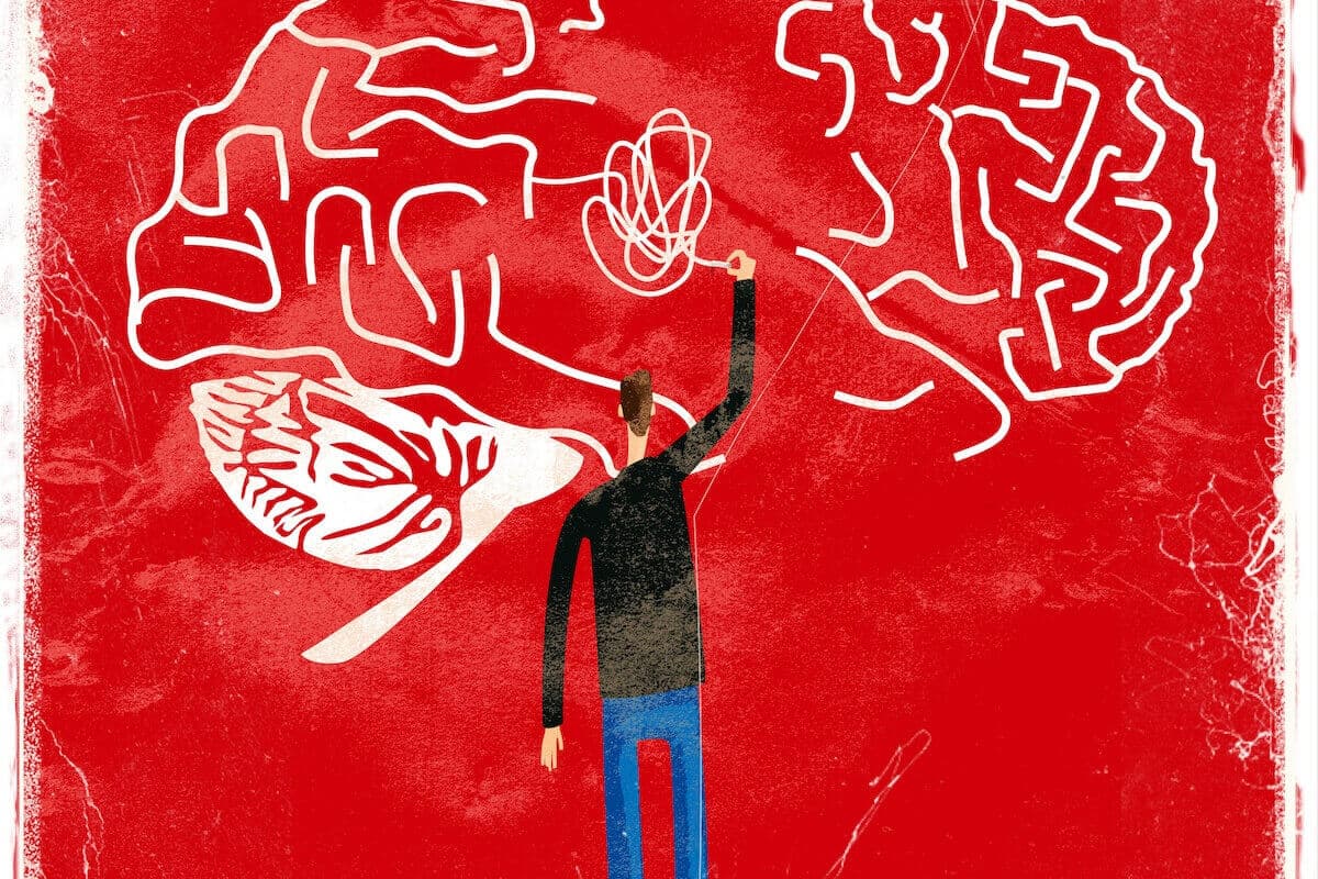 Illustration of man drawing a brain