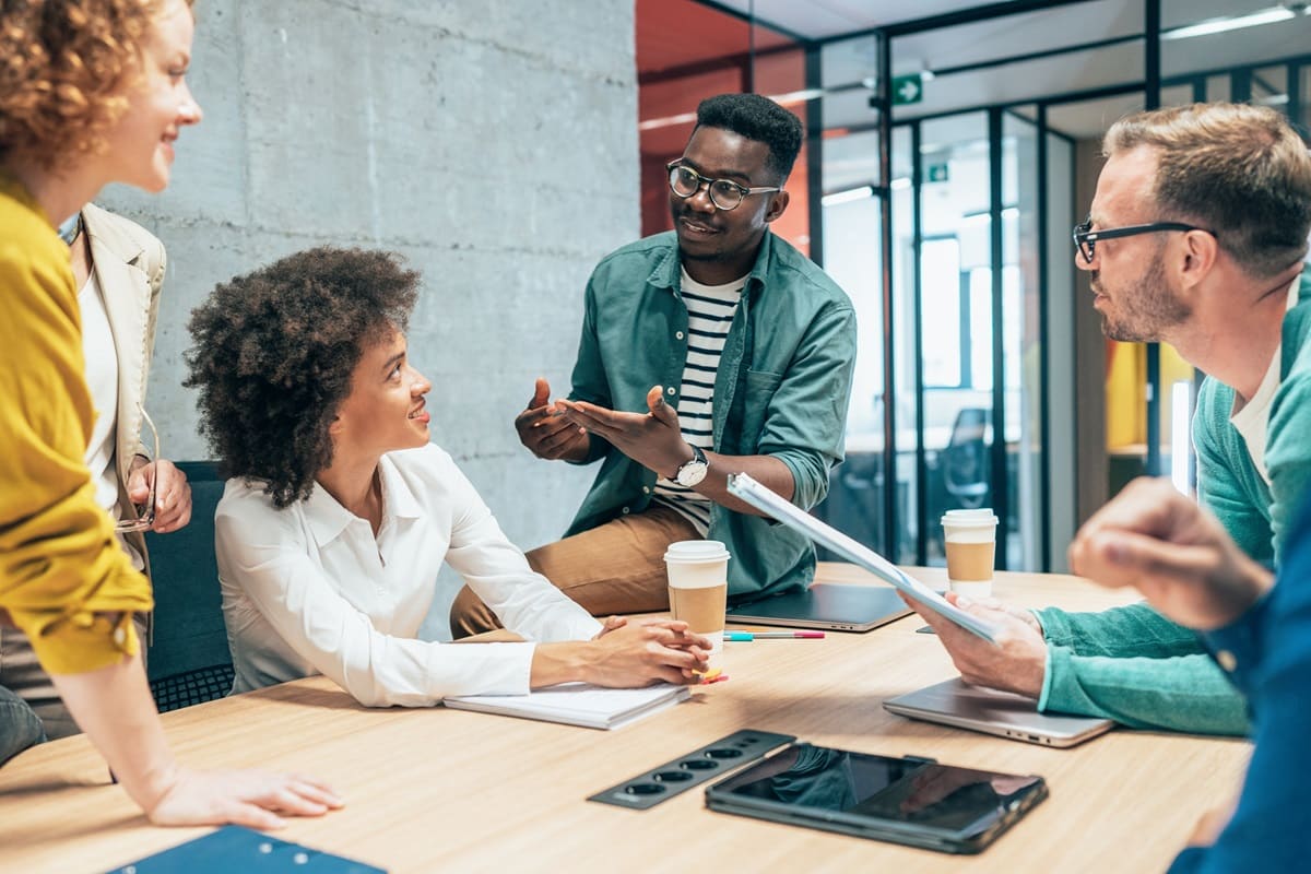 Diverse group of creative business people having meeting in office